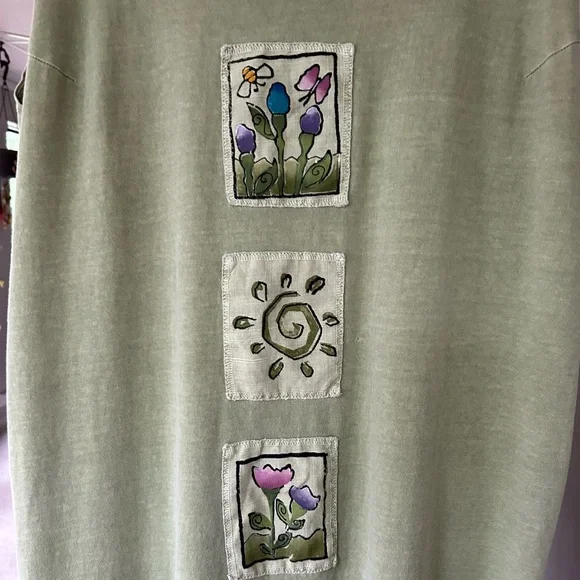 VINTAGE VIVA CITY USA Green Patchwork Cotton Oversized Lagenlook Midi Dress | L - Picture 11 of 15